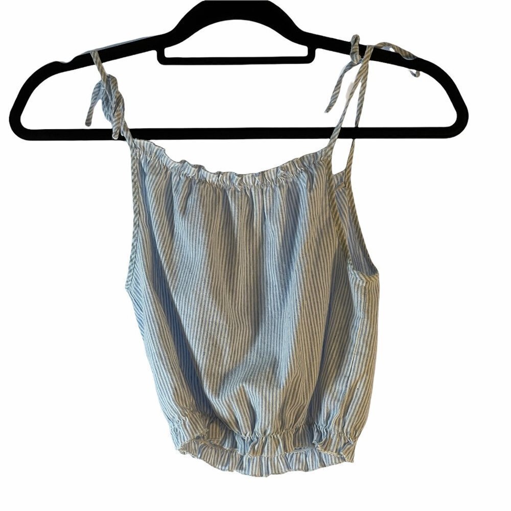 J. Galt Light Blue White Stripe Crop Top Size Small S